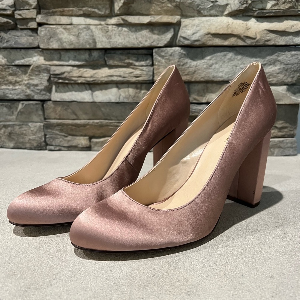 Pink Satin Nine West Block Heels